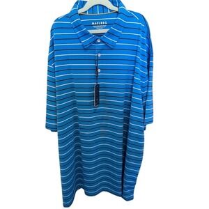 Maelreg Mens Performance Polo Shirt Blue Striped Short Sleeve Golf Top 2XL‎